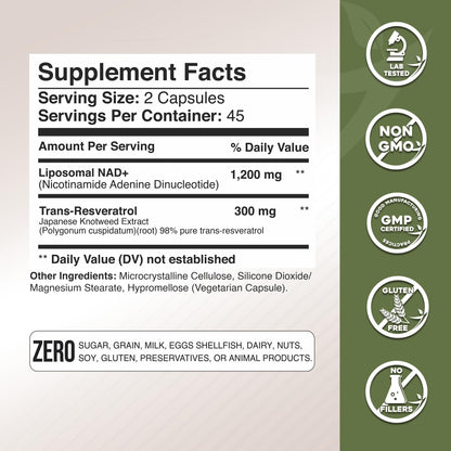 Gade Nutrition NAD+ con Resveratrol – Envejecimiento saludable y antioxidante | Hecho en EE. UU.