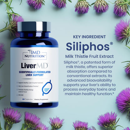 1MD Nutrition LiverMD - Suplemento para el apoyo hepático con Siliphos Silibina y NAC | 60 Cápsulas