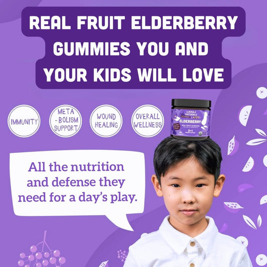 Llama Naturals Gomitas de saúco para niños – Refuerzo inmunológico vegano orgánico con vitamina C y zinc | 120 unidades