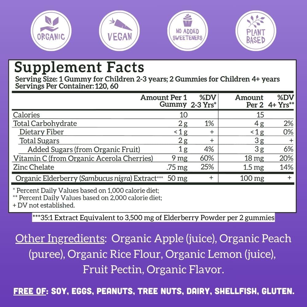 Llama Naturals Gomitas de saúco para niños – Refuerzo inmunológico vegano orgánico con vitamina C y zinc | 120 unidades
