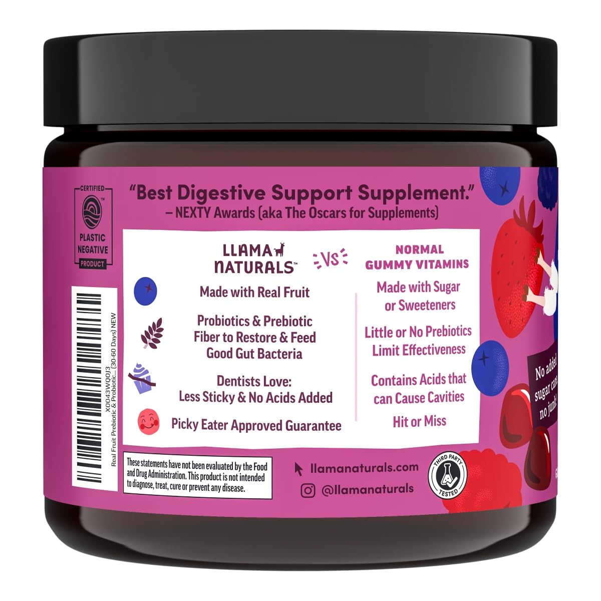 Gomitas probióticas + prebióticas para niños Llama Naturals – Veganas | 120 unidades