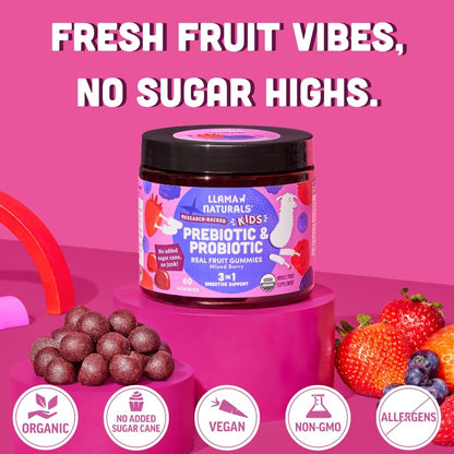 Gomitas probióticas + prebióticas para niños Llama Naturals – Veganas | 120 unidades