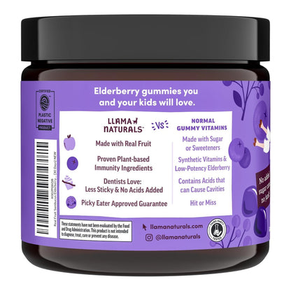 Llama Naturals Gomitas de saúco para niños – Refuerzo inmunológico vegano orgánico con vitamina C y zinc | 120 unidades