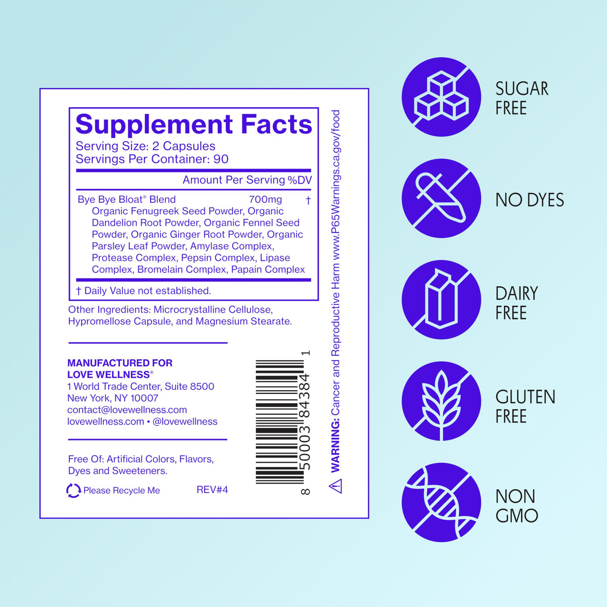 Love Wellness Bye Bye Bloat – Digestive Enzymes & Herbal Blend | 180 Capsules - Calm Era