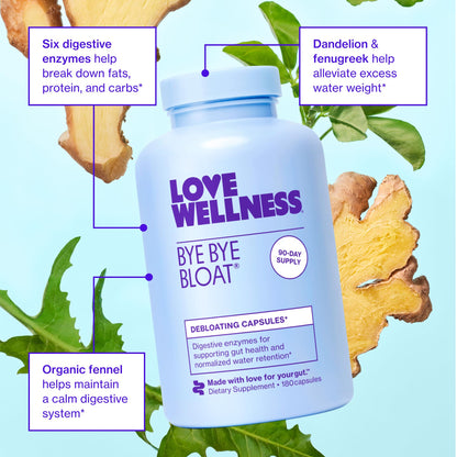 Love Wellness Bye Bye Bloat – Digestive Enzymes & Herbal Blend | 180 Capsules - Calm Era