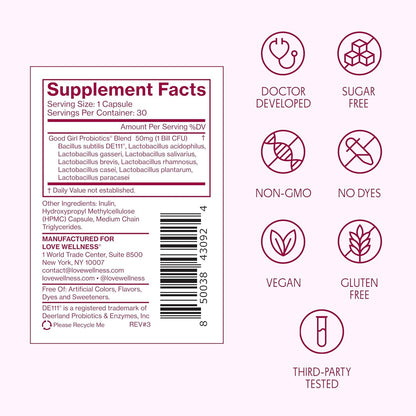 Love Wellness Good Girl Probiotics – 9-Strain Vaginal Health | 30 Capsules - Calm Era