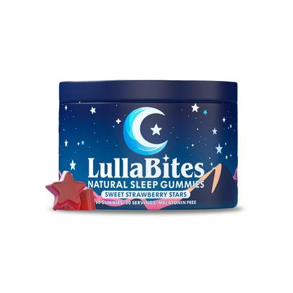 LullaBites Gomitas Naturales para Dormir – Sin Melatonina, 5-HTP y L-Teanina | Veganas y Halal | Fresa | 60 Gomitas