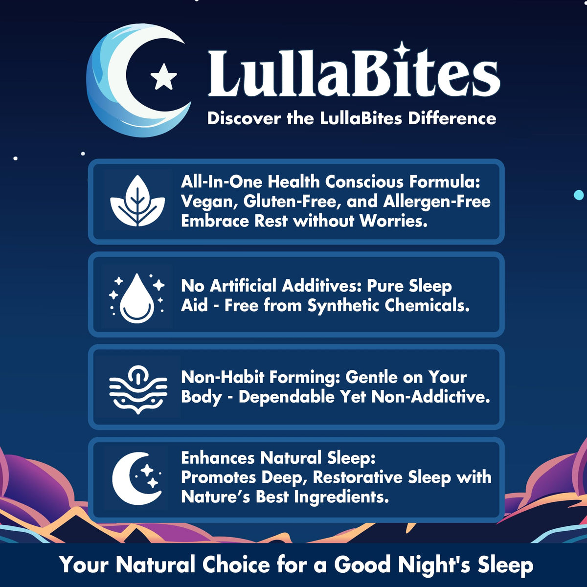 LullaBites Gomitas Naturales para Dormir – Sin Melatonina, 5-HTP y L-Teanina | Veganas y Halal | Fresa | 60 Gomitas