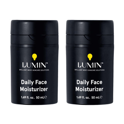 Two bottles of Lumin Daily Face Moisturizer on a white background