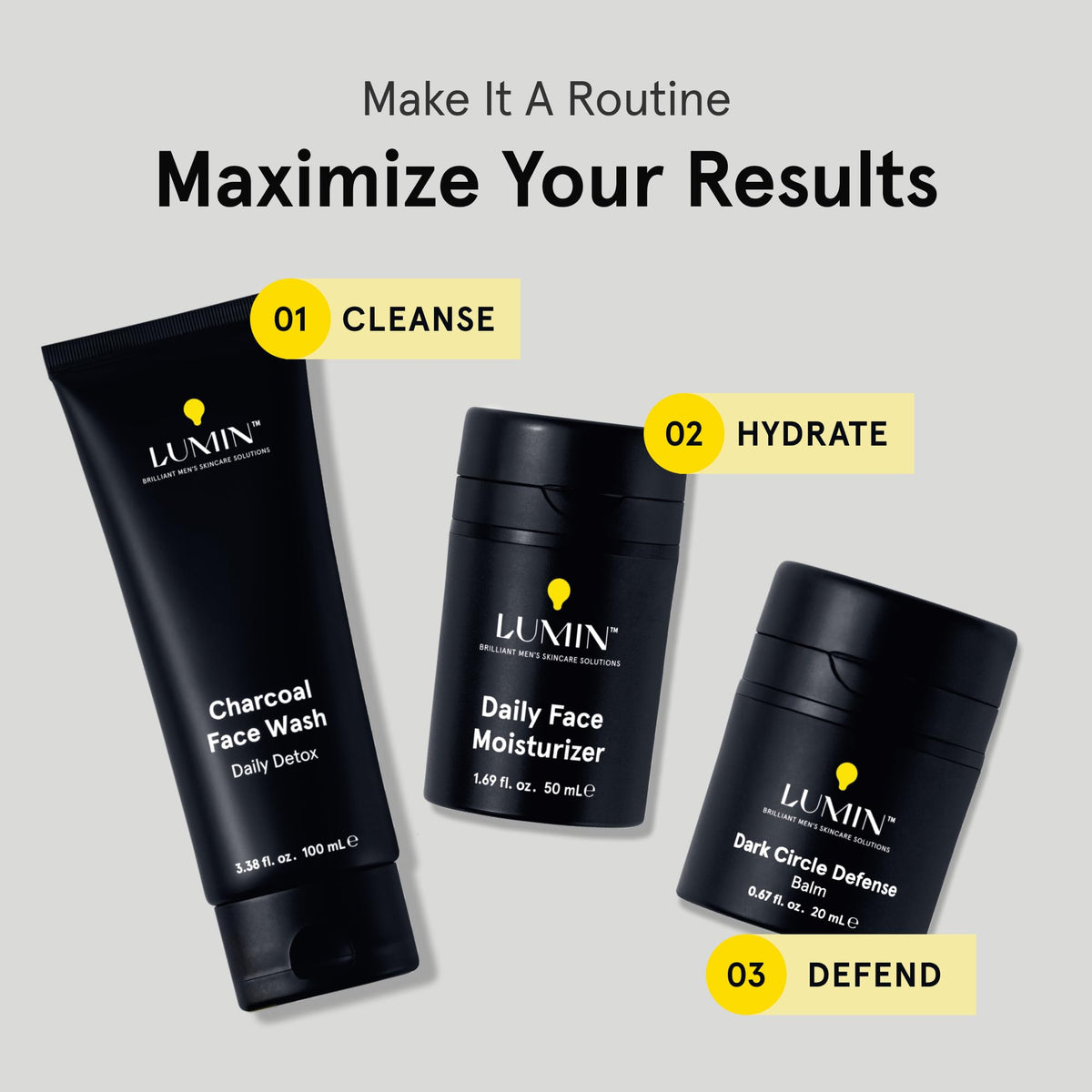 Lumin Daily Face Moisturiser for Men – Lightweight Niacinamide Hydration 50ml x2