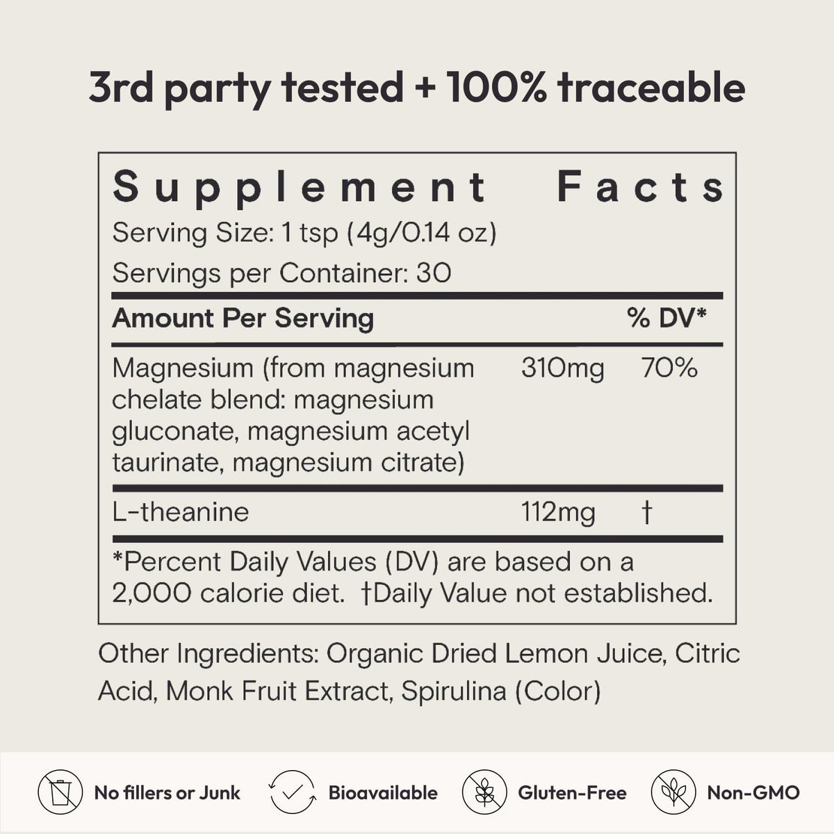 Moon Juice Magnesi-Om Magnesio en polvo – Magnesio quelado + L-Teanina para el descanso, la relajación y la regularidad – Vegano y sin OMG – Limón azul, 4.2 oz