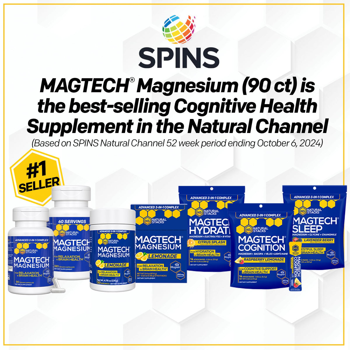 MagTech Magnesium Complex - 3-Form Magnesium (Magtein L-Threonate, Glycinate & Taurate) 200mg, 180 Capsules | NATURAL STACKS - Calm Era
