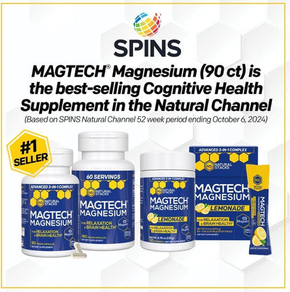 MagTech Magnesium Complex - 3-Form Magnesium (Magtein L-Threonate, Glycinate & Taurate) 200mg, 180 Capsules | NATURAL STACKS - Calm Era