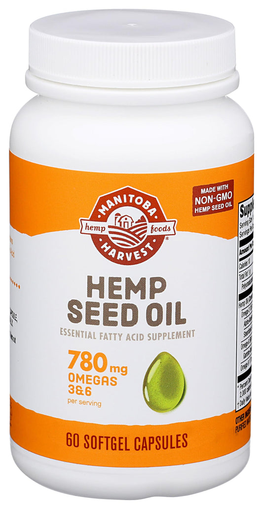 Manitoba Harvest Cápsulas blandas de aceite de semilla de cáñamo — 2475mg Omegas 3-6-9, 60 unidades