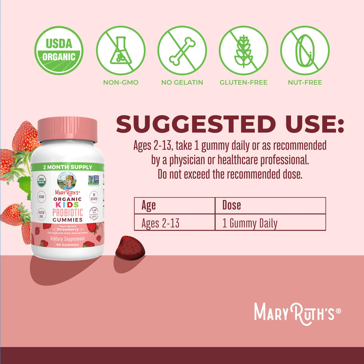 MaryRuth Organics Kids Probiotics Gummies – Digestive Health | 60 Count