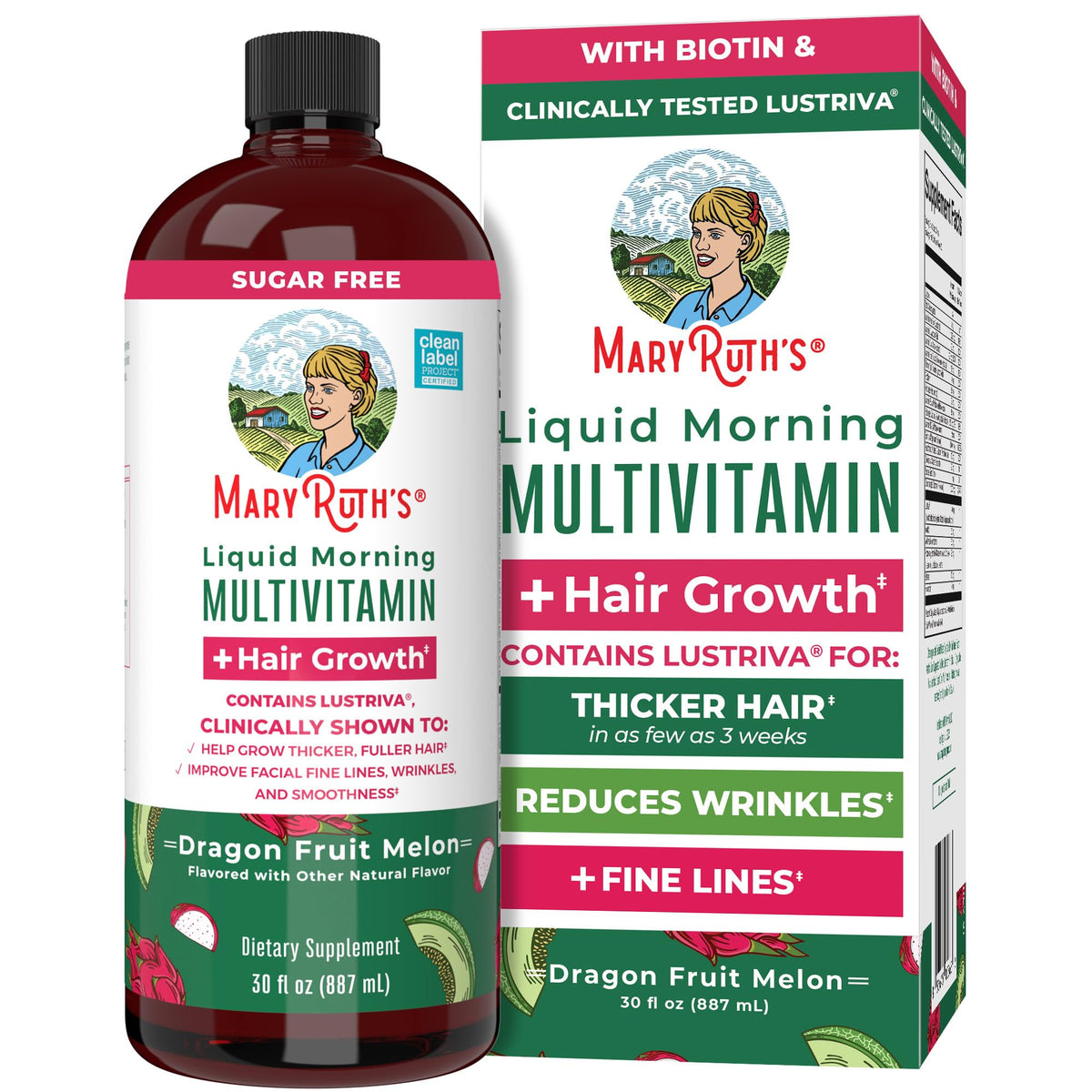 Multivitamínico líquido MaryRuth Organics + Lustriva para el crecimiento del cabello en mujeres