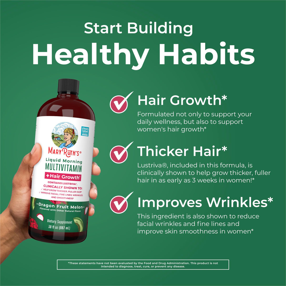 Multivitamínico líquido MaryRuth Organics + Lustriva para el crecimiento del cabello en mujeres