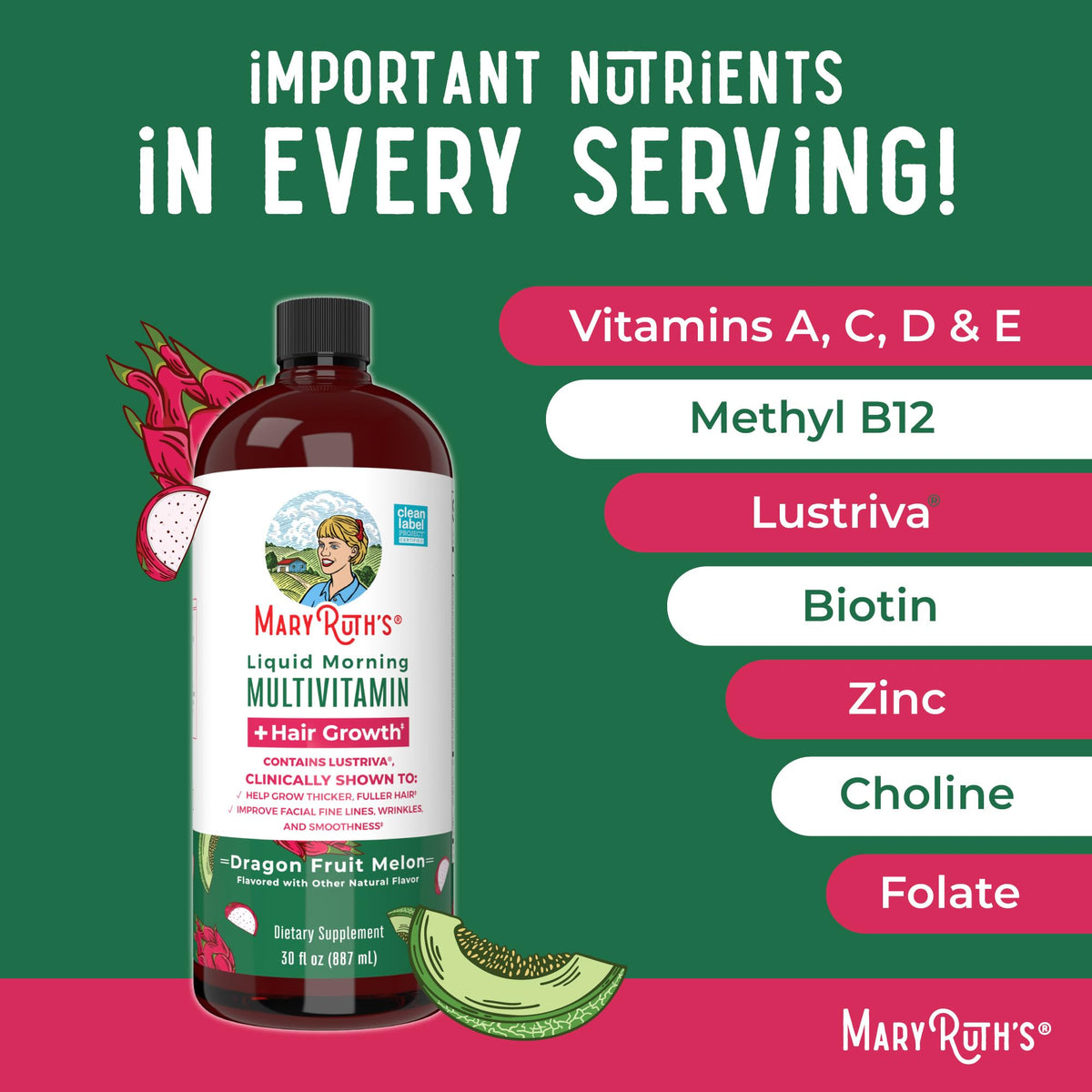 Multivitamínico líquido MaryRuth Organics + Lustriva para el crecimiento del cabello en mujeres