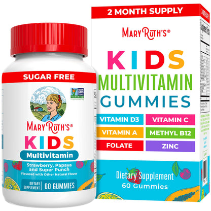 Mary Ruth's Kids Multivitamin Gummies bottle and packaging on a white background