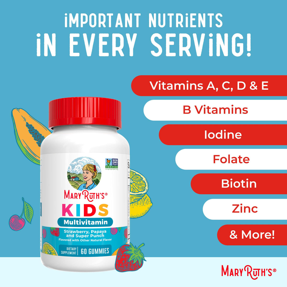 Gomitas multivitamínicas para niños MaryRuth Organics – Sin azúcar, veganas | A partir de 2 años | 60 unidades