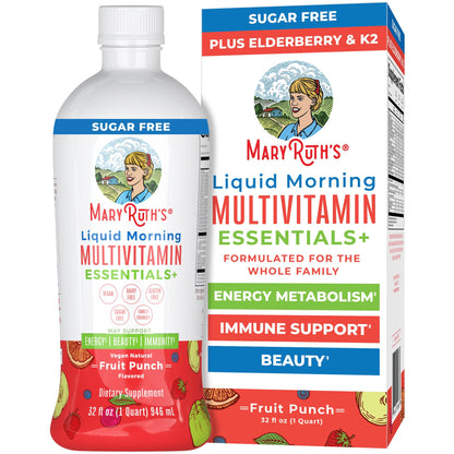 Multivitamínico líquido matutino Essentials+ de MaryRuth Organics – Vegano, sin azúcar, 946 ml | Apoyo inmunitario y energético