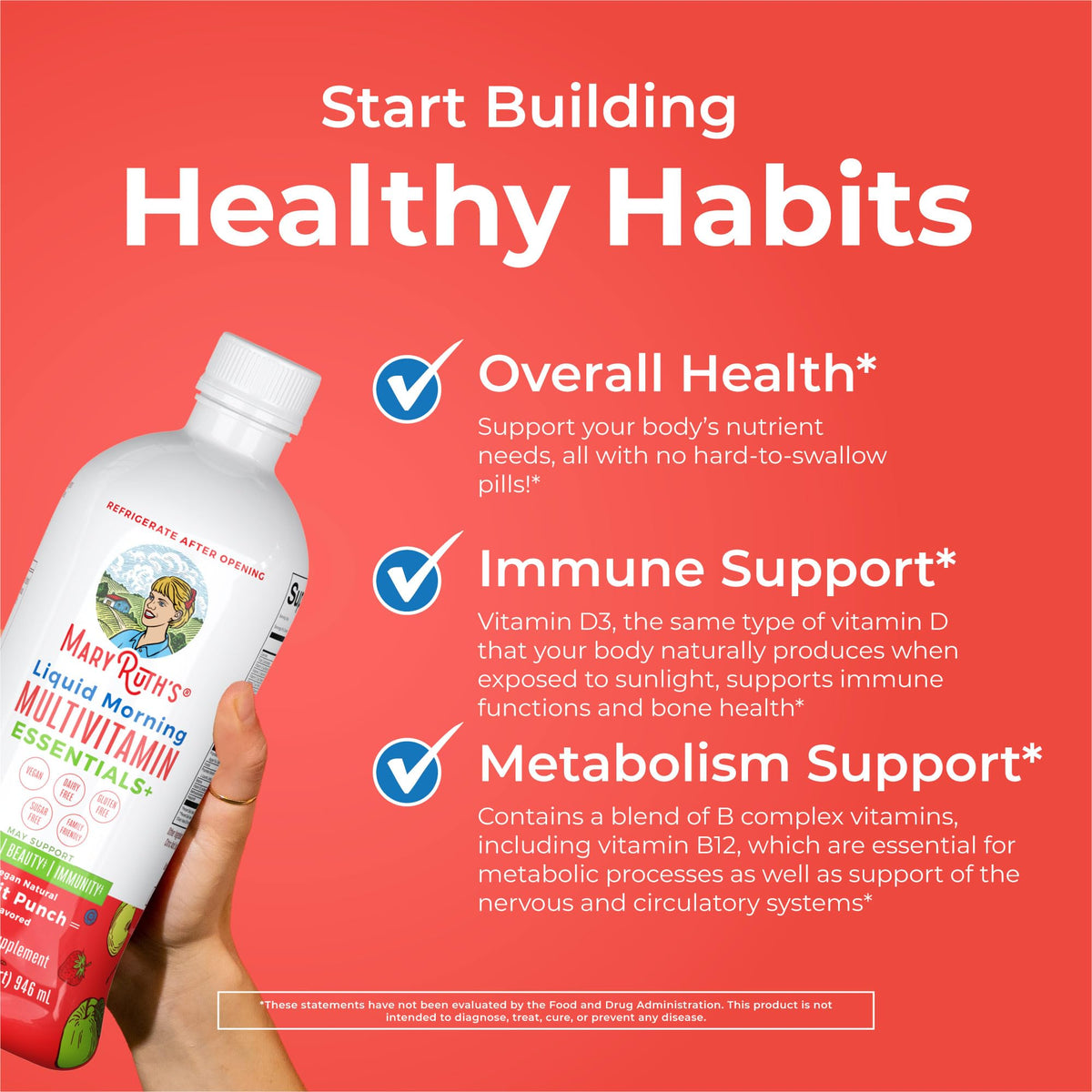 Multivitamínico líquido matutino Essentials+ de MaryRuth Organics – Vegano, sin azúcar, 946 ml | Apoyo inmunitario y energético