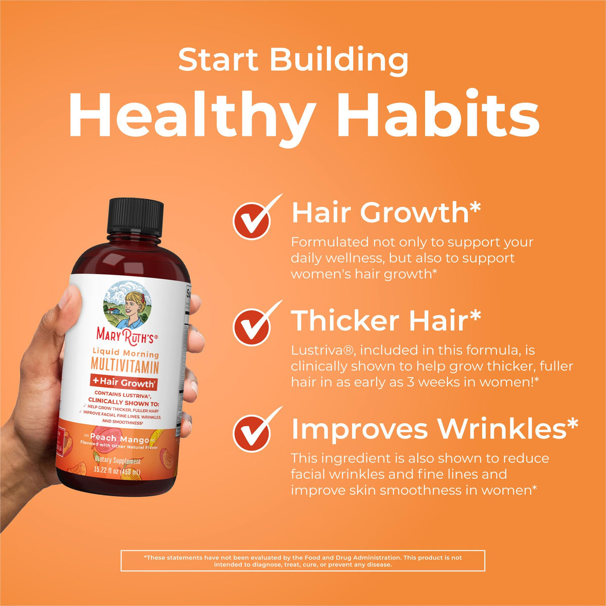 Multivitamínico líquido MaryRuth Organics + Crecimiento del cabello | Biotina 10000mcg | Lustriva para un cabello más grueso