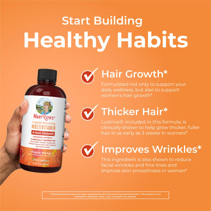 Multivitamínico líquido MaryRuth Organics + Crecimiento del cabello | Biotina 10000mcg | Lustriva para un cabello más grueso