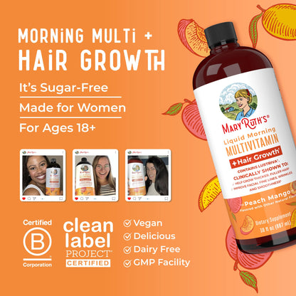 MaryRuth Organics Liquid Multivitamin + Hair Growth with Lustriva – Thicker Hair, Smoother Skin | Biotin 10000mcg | 30 Fl Oz - Calm Era