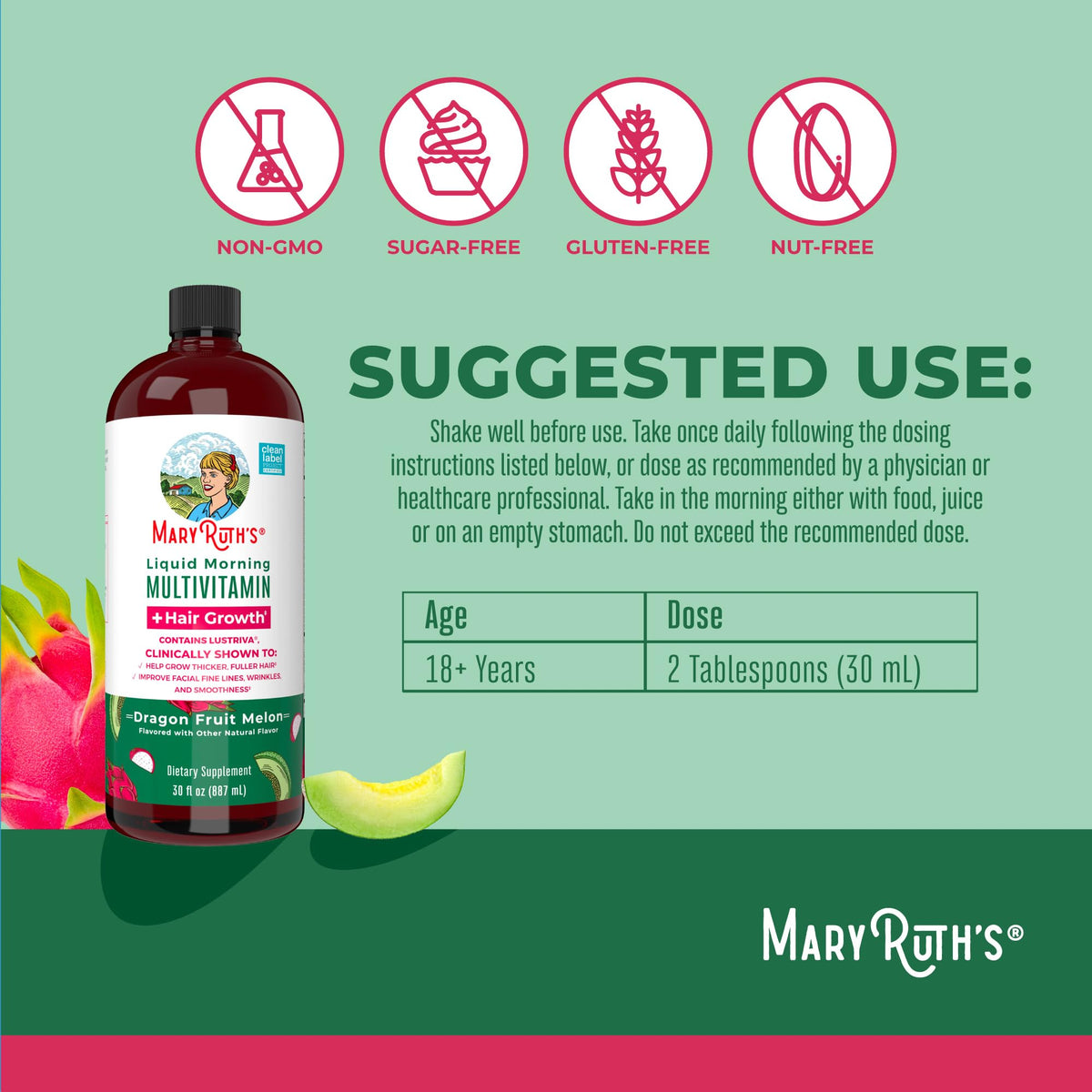 Multivitamínico líquido MaryRuth Organics + Lustriva para el crecimiento del cabello en mujeres