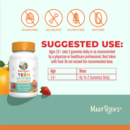 Gomitas multivitamínicas para adolescentes de MaryRuth Organics – Veganas, sin azúcar, sin gluten | 60 unidades