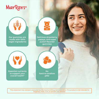 Gomitas multivitamínicas para adolescentes de MaryRuth Organics – Veganas, sin azúcar, sin gluten | 60 unidades
