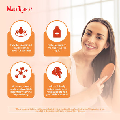 Multivitamínico líquido MaryRuth Organics + Crecimiento del cabello | Biotina 10000mcg | Lustriva para un cabello más grueso