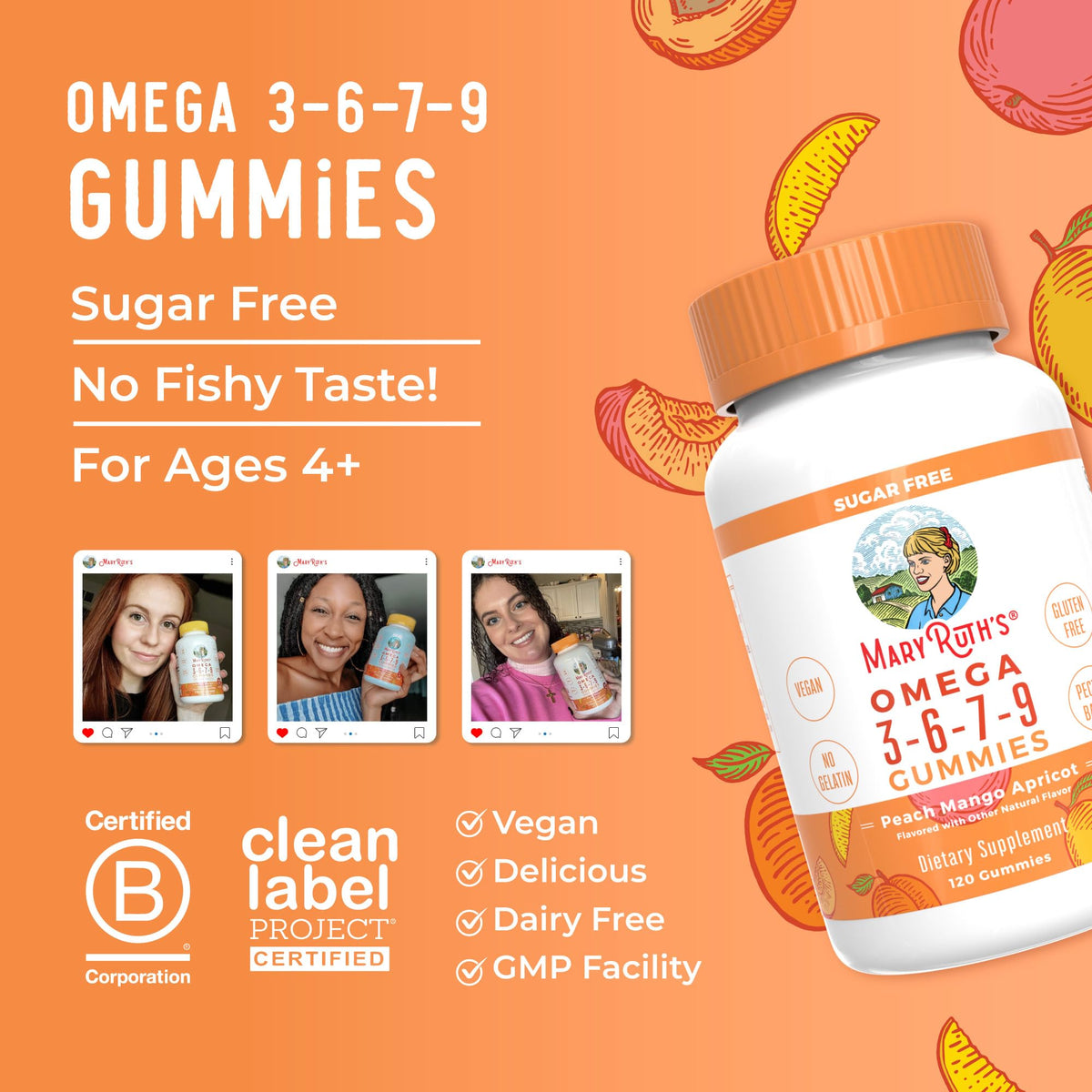 Gomitas Veganas Omega 3-6-7-9 de MaryRuth Organics – Sin OGM | 120 Unidades