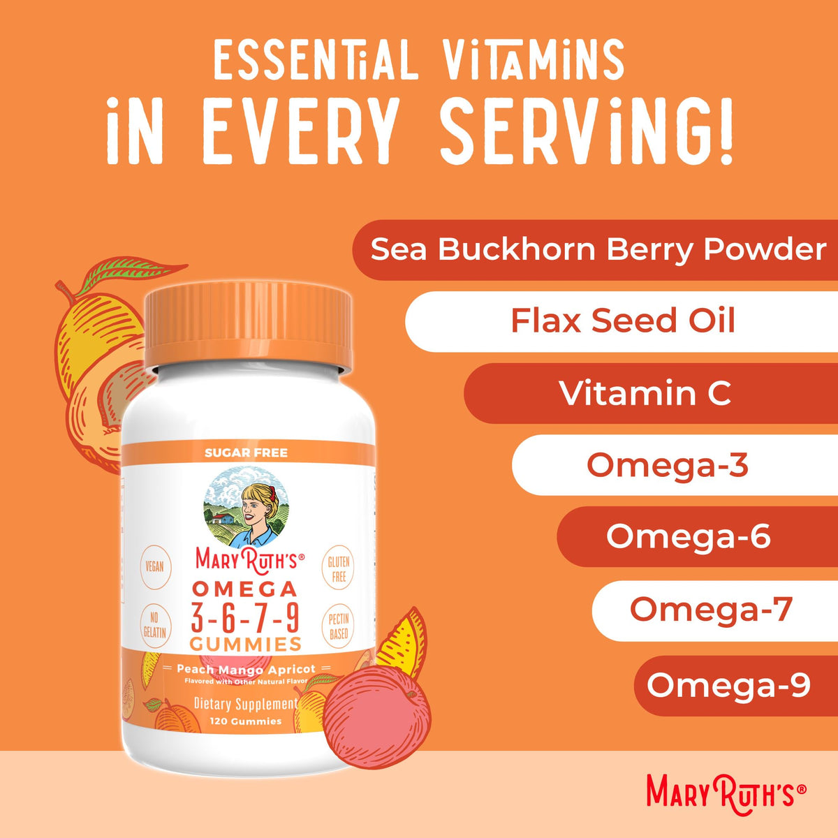 Gomitas Veganas Omega 3-6-7-9 de MaryRuth Organics – Sin OGM | 120 Unidades