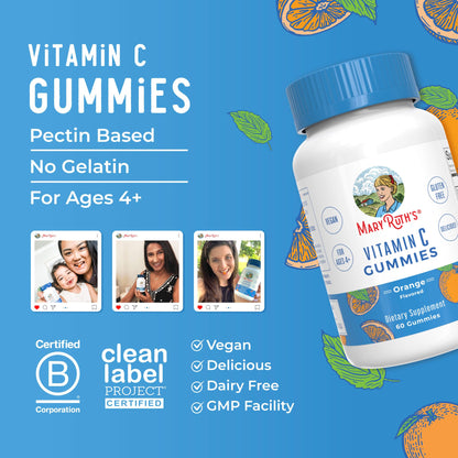 MaryRuth Organics Gomitas Veganas de Vitamina C – 60 unidades, suministro para 2 meses, apoyo inmunológico