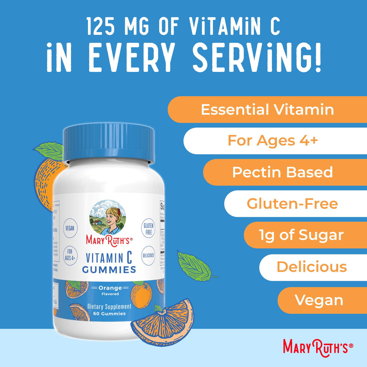 MaryRuth Organics Gomitas Veganas de Vitamina C – 60 unidades, suministro para 2 meses, apoyo inmunológico