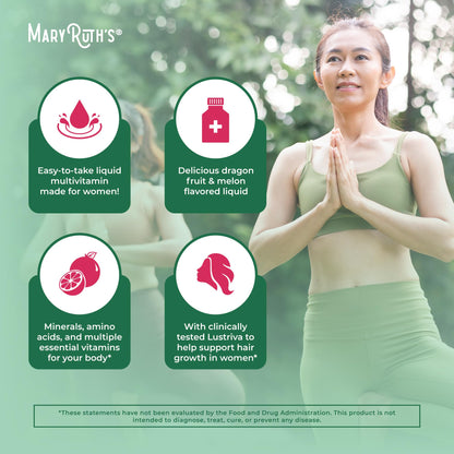 Multivitamínico líquido MaryRuth Organics + Lustriva para el crecimiento del cabello en mujeres