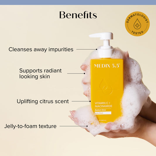 Jabón corporal Medix 5.5 Radiant Glow con vitamina C y niacinamida — 15oz