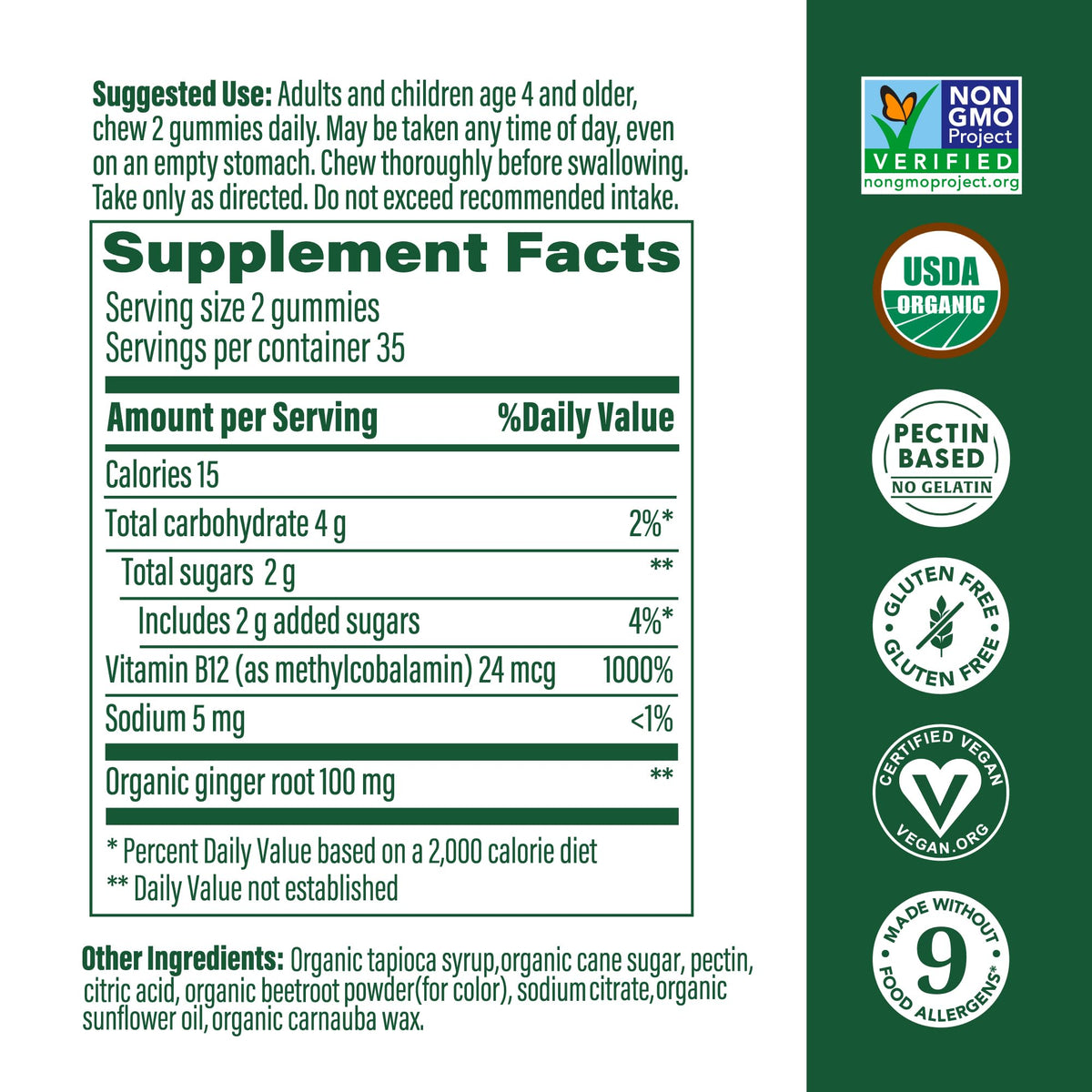 Gominolas energéticas de vitamina B12 de MegaFood — Jengibre, USDA Organic, 70 unidades