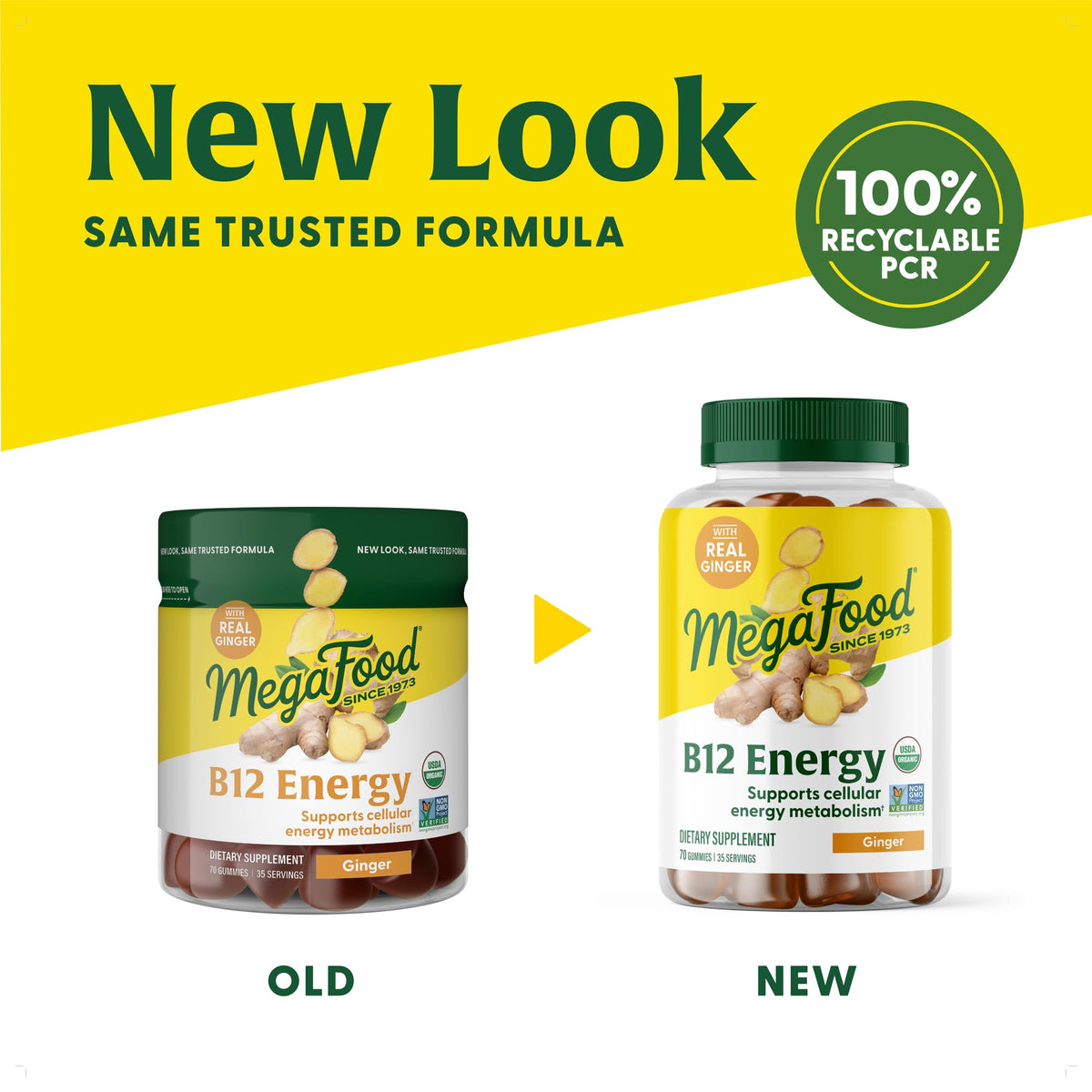 Gominolas energéticas de vitamina B12 de MegaFood — Jengibre, USDA Organic, 70 unidades