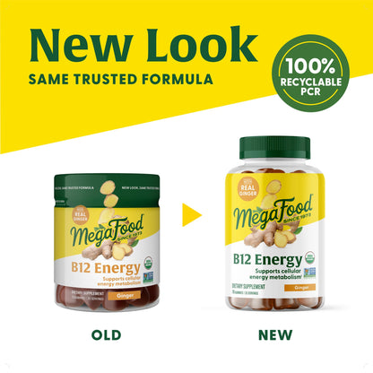 Gominolas energéticas de vitamina B12 de MegaFood — Jengibre, USDA Organic, 70 unidades