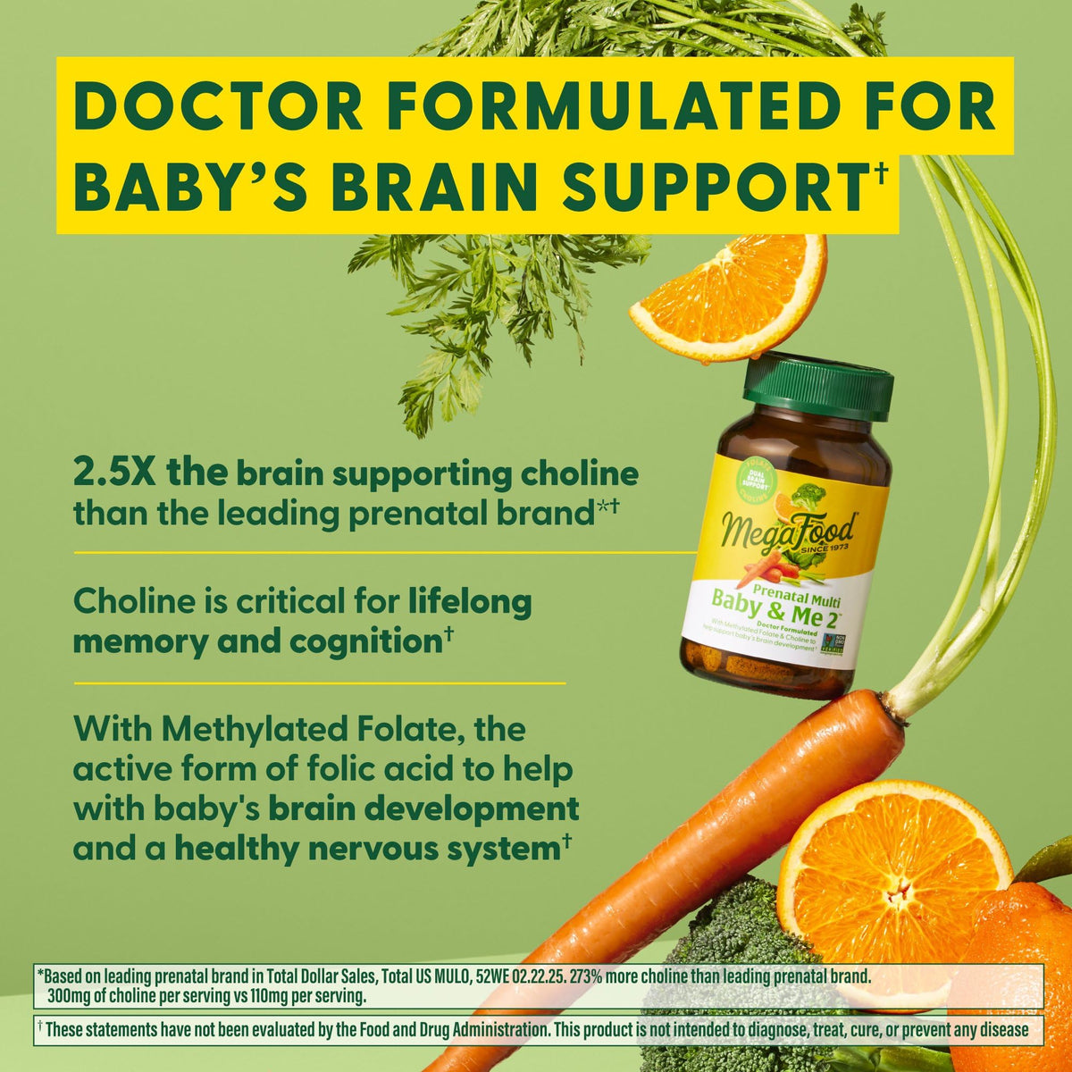 MegaFood Baby & Me 2 Vitaminas prenatales – Folato, colina, hierro y vitamina D | 120 tabletas (60 porciones)