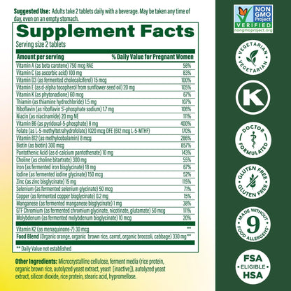 MegaFood Baby & Me 2 Prenatal Vitamins – Folate, Choline, Iron & Vitamin D | 120 Tabs (60 Servings) - Calm Era