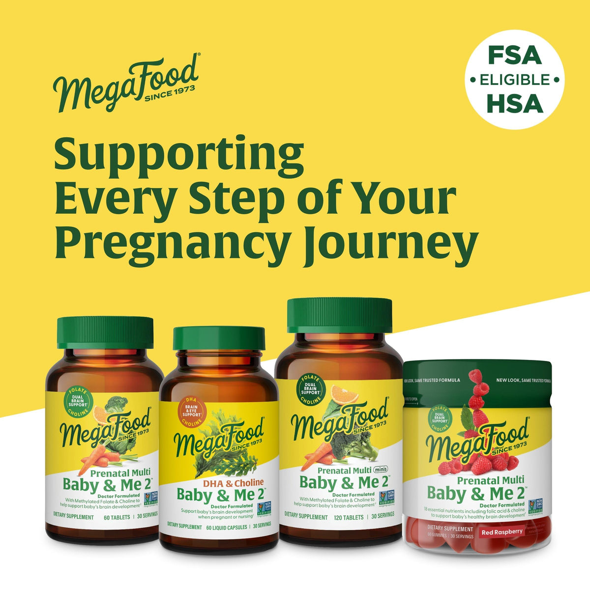 MegaFood Baby & Me 2 Prenatal Vitamins – Folate, Choline, Iron & Vitamin D | 120 Tabs (60 Servings) - Calm Era