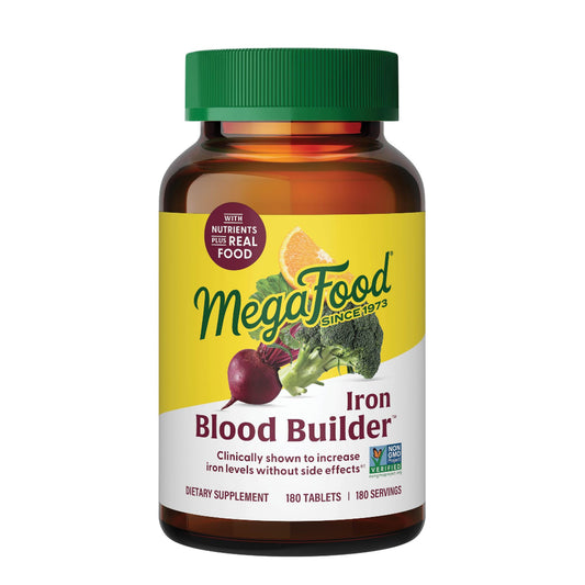 Suplemento de hierro MegaFood Blood Builder – 26 mg de hierro, vegano (180 comprimidos)