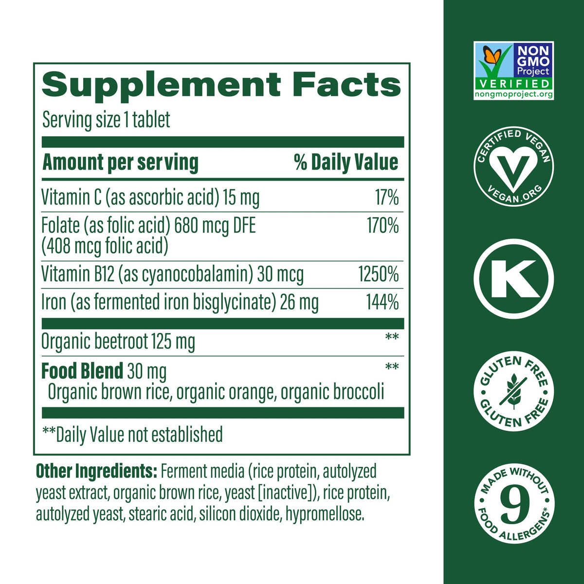 MegaFood Blood Builder Iron Supplement – 26mg Iron, Vegan (180 Tablets)