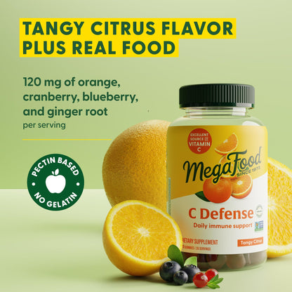 Gomitas MegaFood C Defense para el apoyo inmunitario diario – Cítricos ácidos | Veganas y sin gluten
