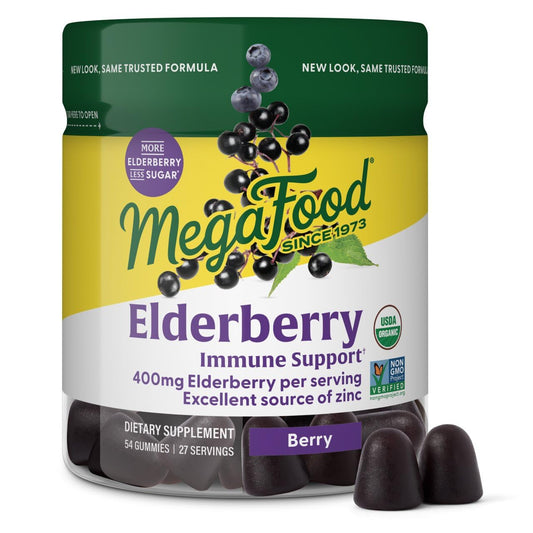 Gomitas MegaFood Elderberry Immune Support — Zinc, orgánico USDA, 54 unidades