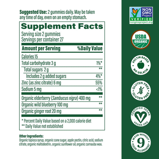 Gomitas MegaFood Elderberry Immune Support – Veganas, Zinc y Orgánicas | Paquete de 2